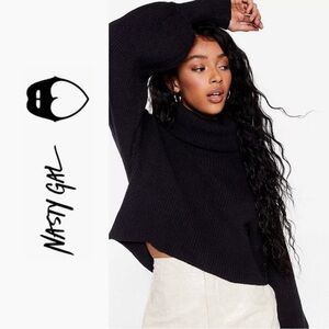 NWT Nasty Gal Black Knitted Turtleneck Balloon Sleeve Sweater M/L